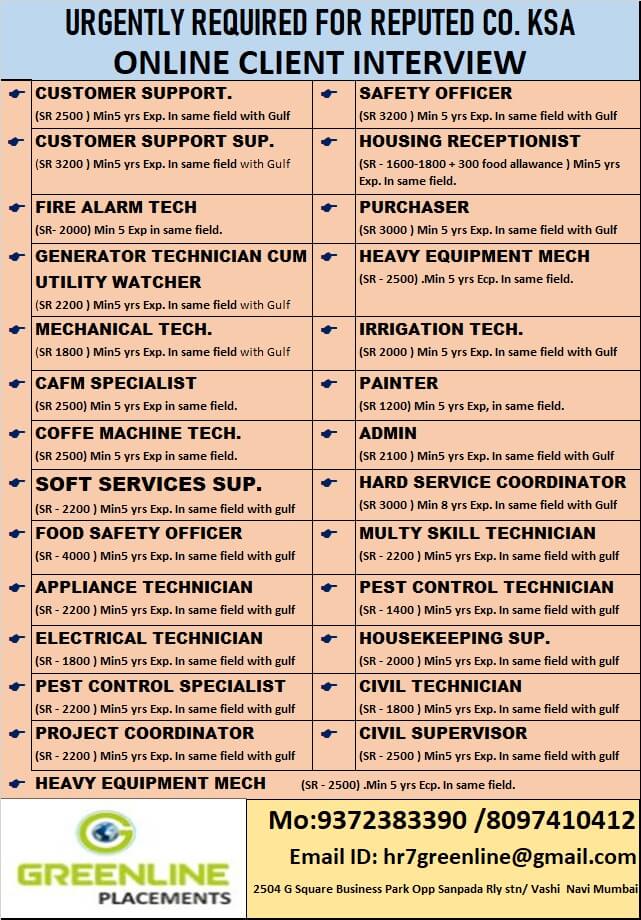 URGENTLY REQUIRED FOR REPUTED CO. KSA