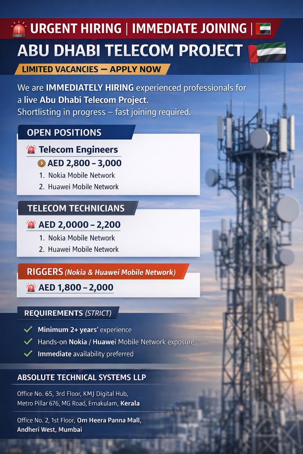 Telecom Technicians for Abu Dhabi