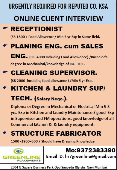 URGENTLY REQUIRED FOR REPUTED CO. KSA URGENTLY REQUIRED FOR REPUTED CO. KSA