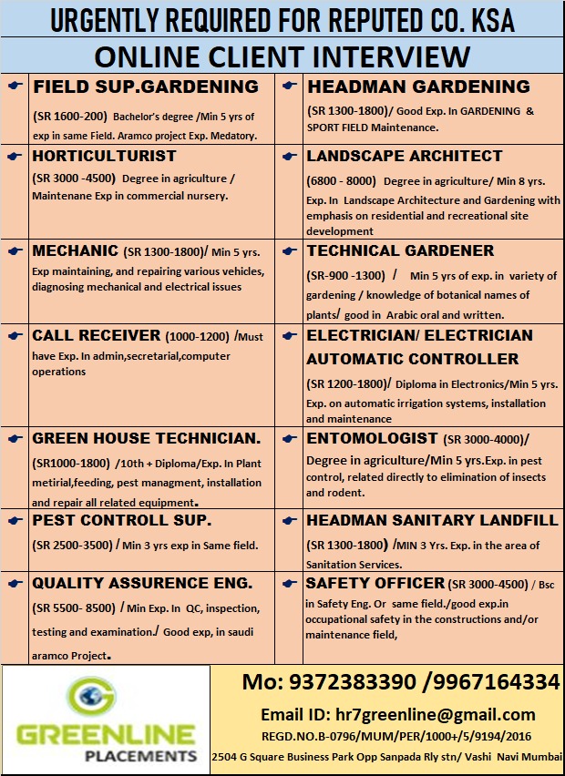 URGENTLY REQUIRED FOR REPUTED CO. KSA