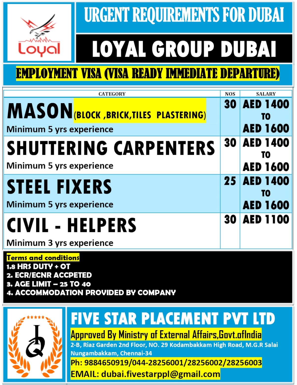 URGENTLY REQUIRED FOR A DUBAI