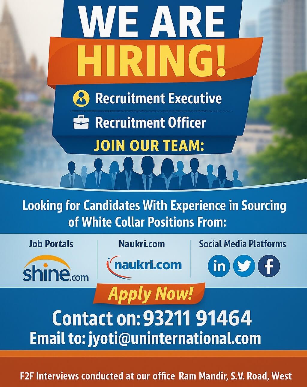 Hiring Now Recruitment Executive / Recruitment Officer for our office in Mumbai