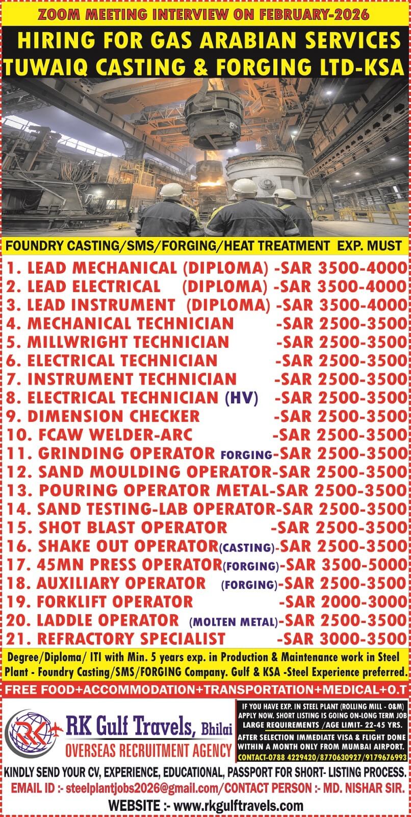 HIRING FOR A GAS ARABIA COMPANY FOR THEIR TUWAIQ STEEL - KSA