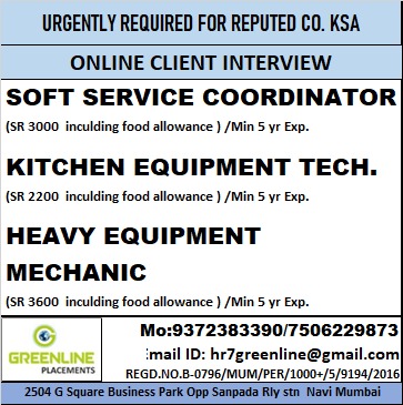 URGENTLY REQUIRED FOR REPUTED CO. KSA URGENTLY REQUIRED FOR REPUTED CO. KSA