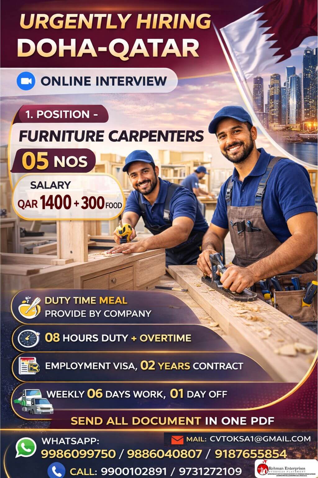 URGENTLY REQUIRED FOR DOHA QATAR-ONLINE INTERVIEW