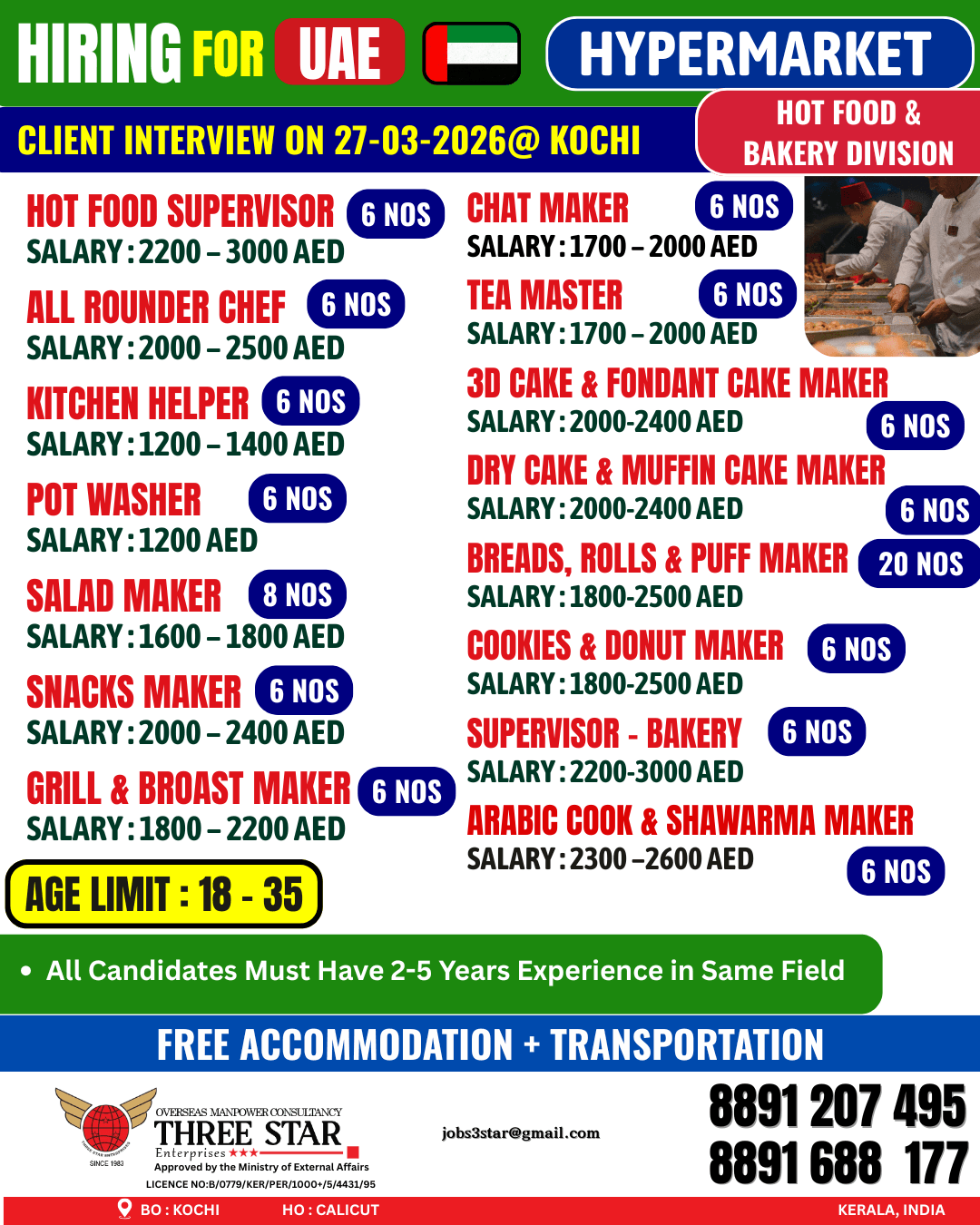 HIRING FOR DUBAI, UAE HYPERMARKET / RESTAURANT