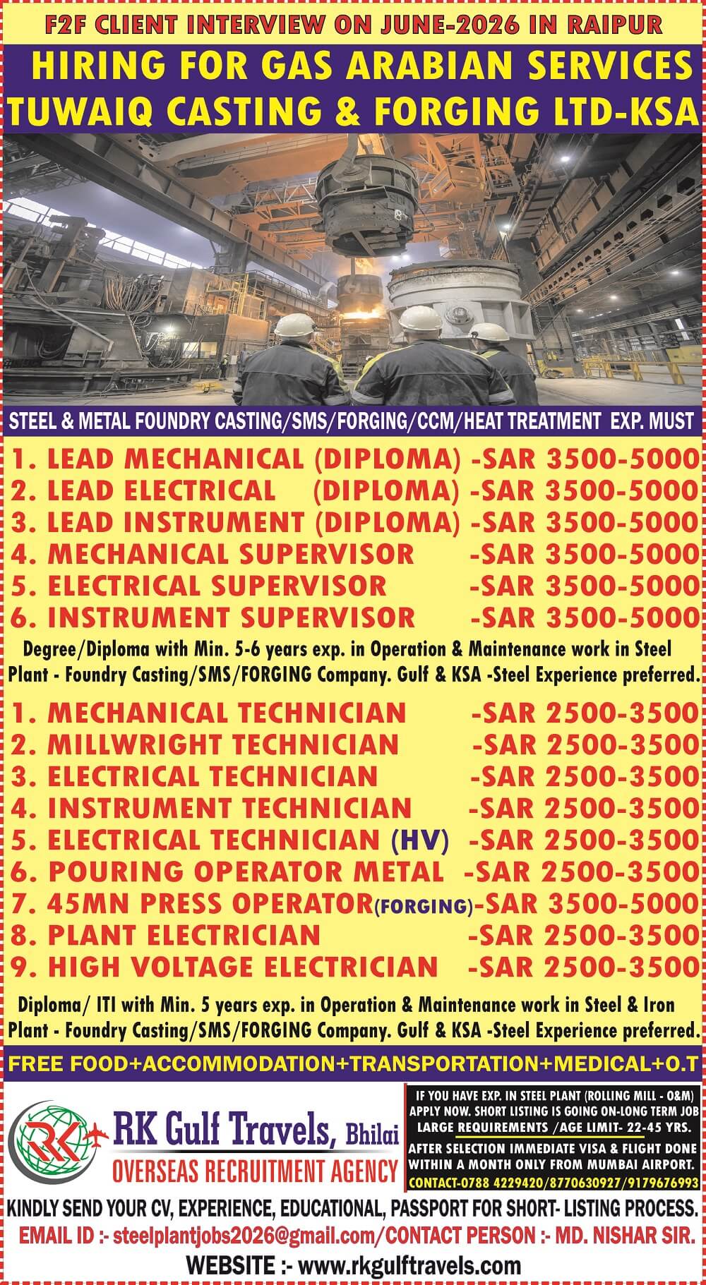 HIRING FOR A GAS ARABIA COMPANY FOR THEIR TUWAIQ STEEL CO. - KSA