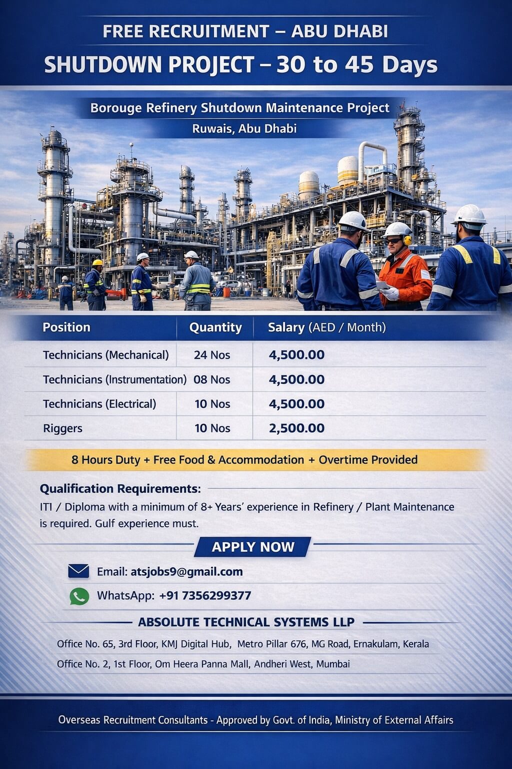 FREE RECRUITMENT – ABU DHABI - Borouge Refinery Shutdown Maintenance Project