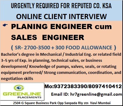 URGENTLY REQUIRED FOR REPUTED CO. KSA