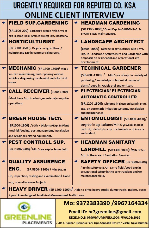 URGENTLY REQUIRED FOR REPUTED CO. KSA