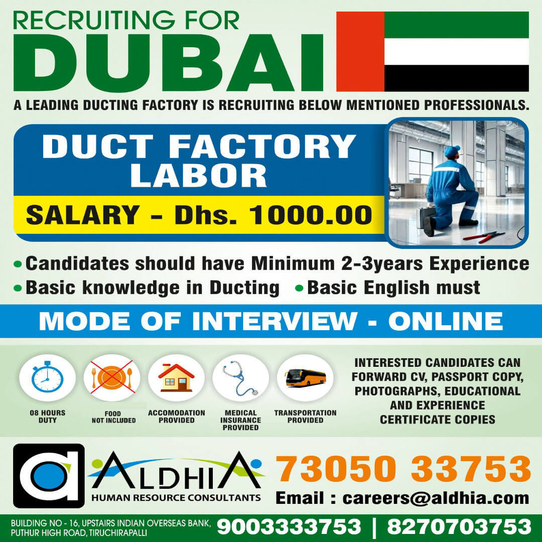 Recruitment for Dubai - Immediate Flight