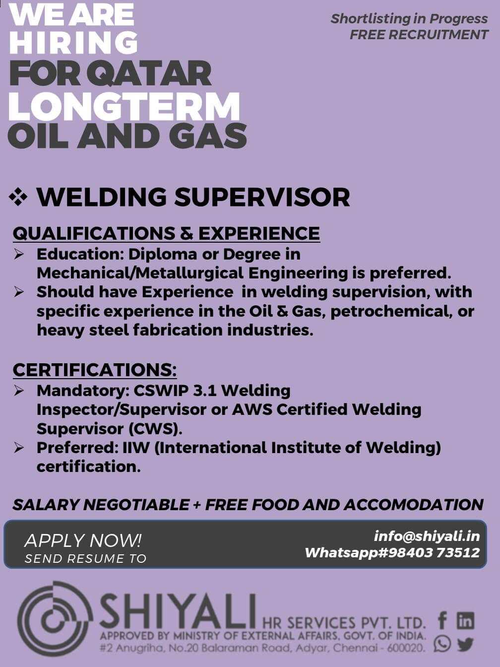 QC ENGINEER / QC INSPECTOR / WELDING SUPERVISOR