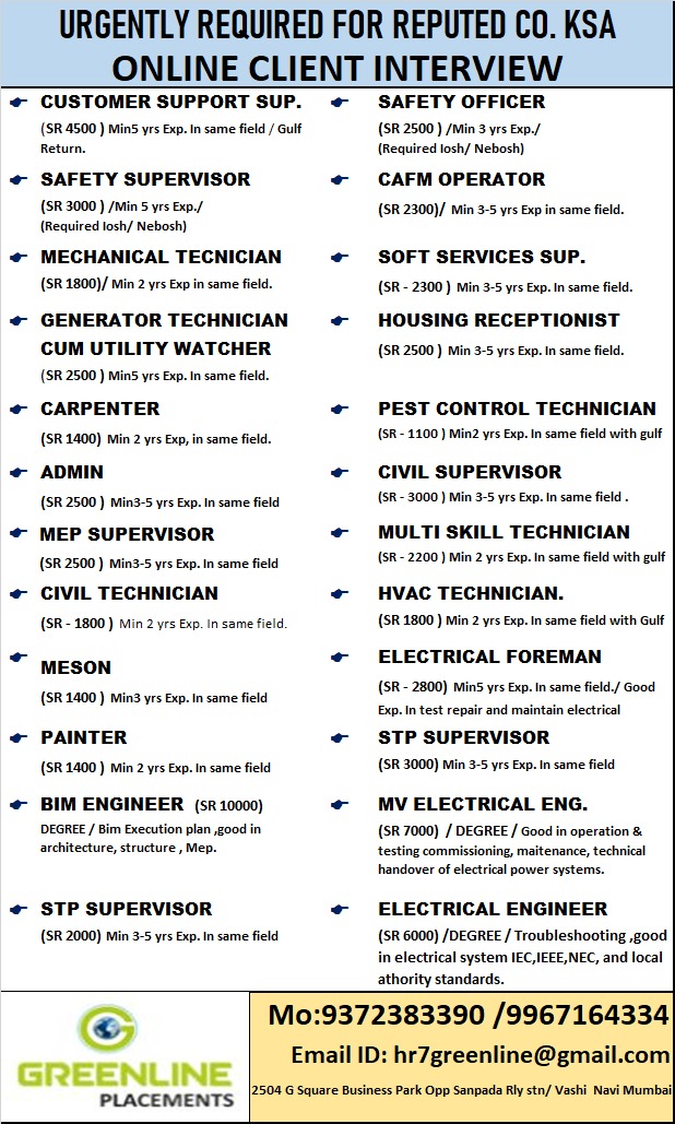 URGENTLY REQUIRED FOR REPUTED CO. KSA