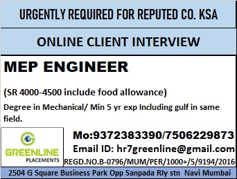 URGENTLY REQUIRED FOR REPUTED CO. KSA