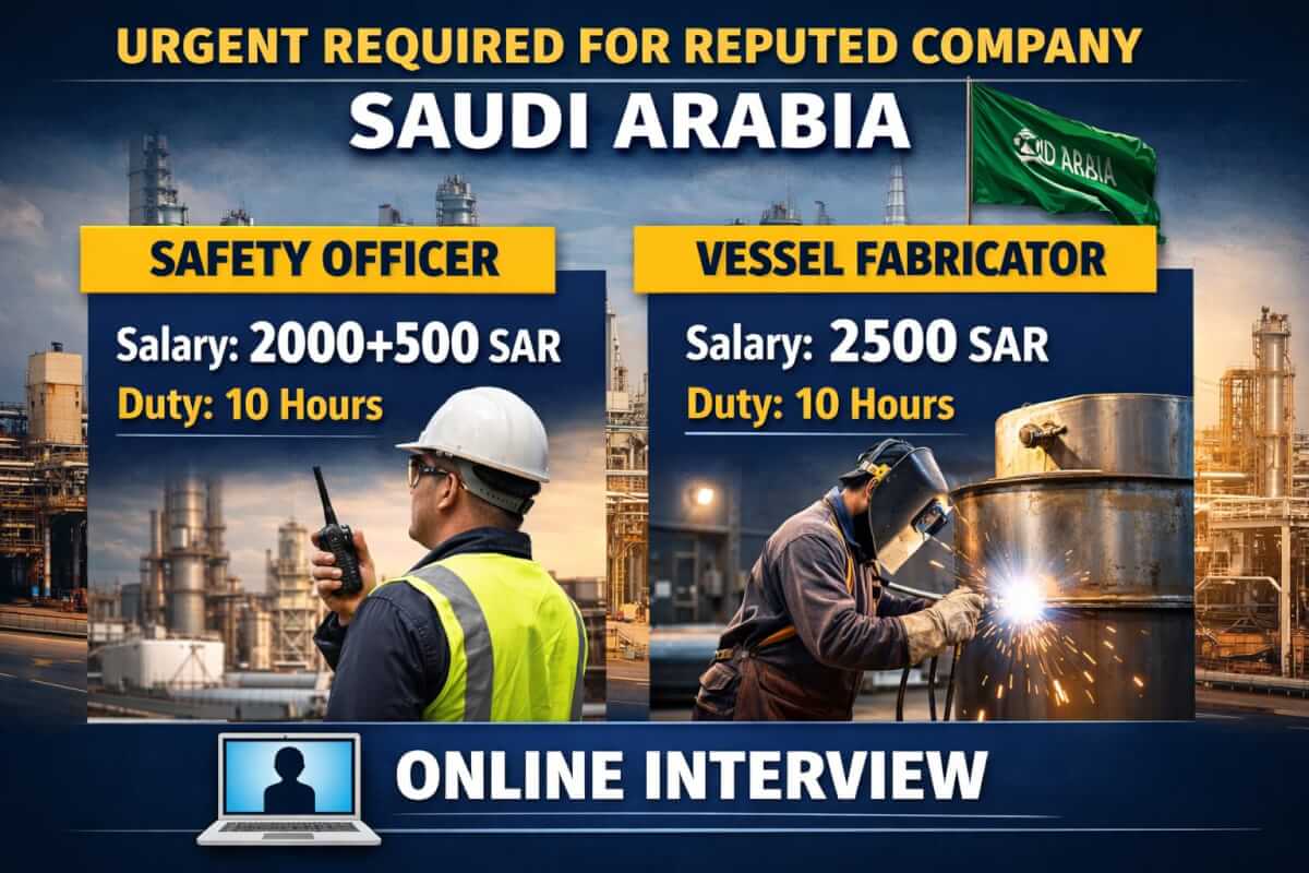 Urgent required for reputed company saudi arabia
